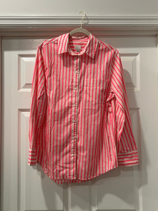 a new day Tops - A New Day Striped Neon Pink/Coral Collared Button Front Top Size Medium